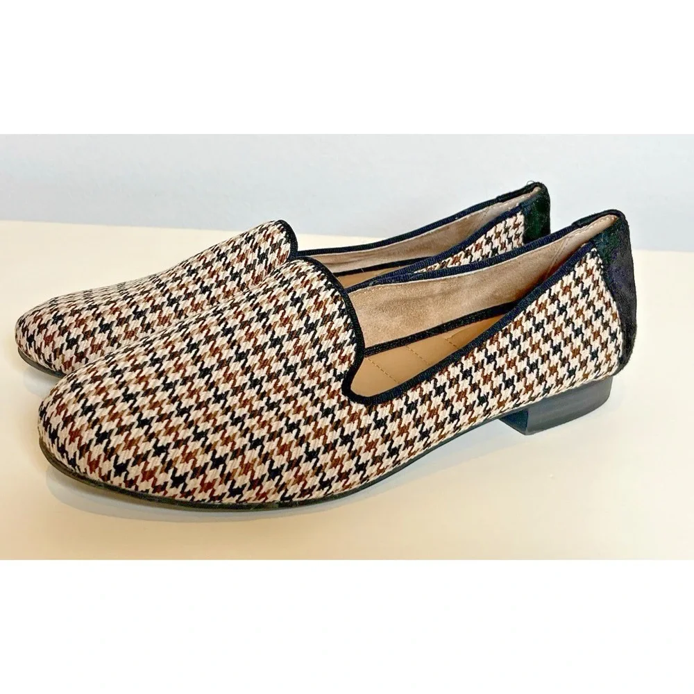 Me Too Houndstooth Flats Womens Sz 9 Black Brown Tan Old Money Preppy Classy